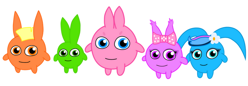 Sunny Bunnies Turbo, Hopper, Big Boo, Iris, Shiny,