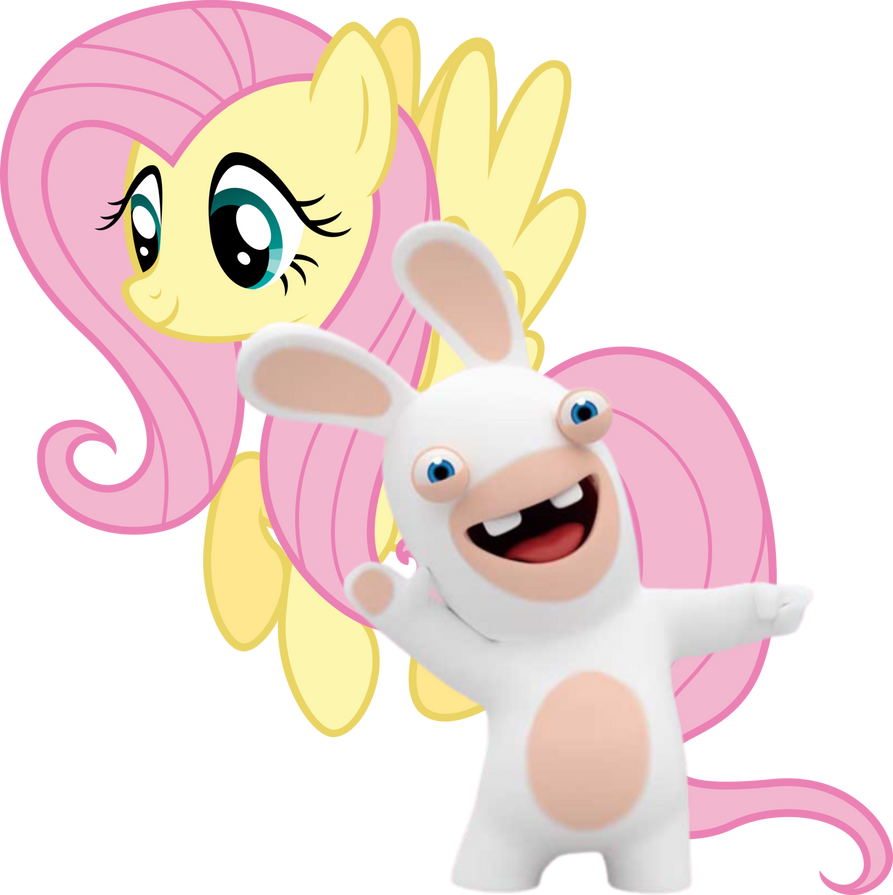 Fluttershy and a Rabbid (MLP/Raving Rabbids) by EBOTIZER on DeviantArt