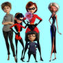 Elastigirl, Violet, Edna, Mirage, and Evelyn