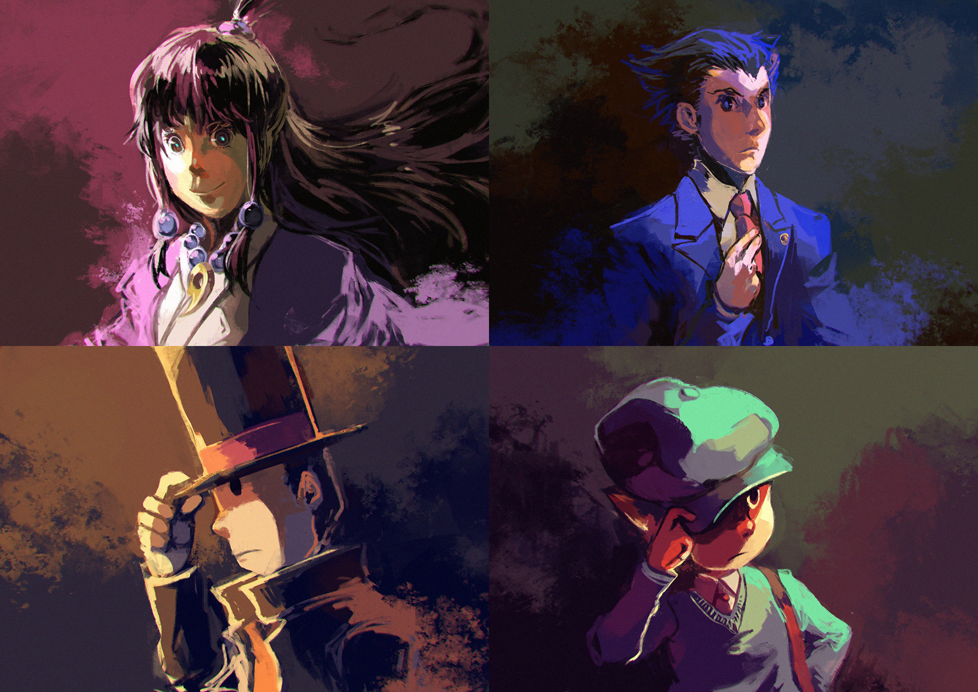 Main Characters Art - Professor Layton vs. Phoenix Wright: Ace