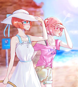 Natsuki and Sayori going to the beach (DDLC)