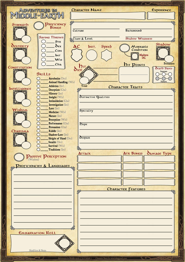 Adventures in Middle-earth - Character Sheet 1 by Antariuk on DeviantArt