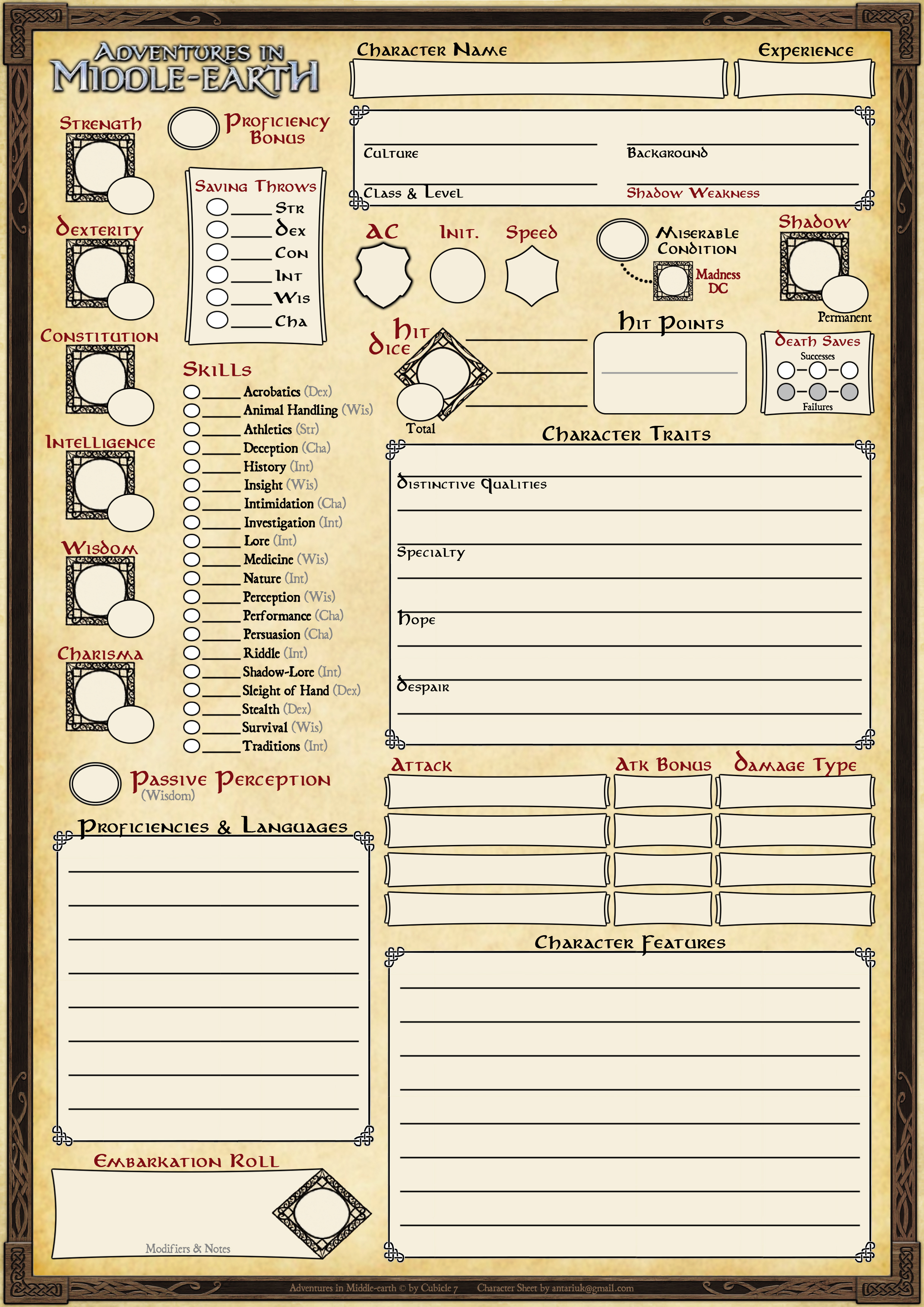 Adventures In Middle Earth Character Sheet Form Fillable The Earth ...
