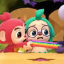 Poki and Billi fighting over a Pop-It...