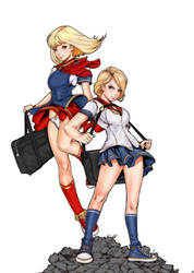 high school Powergirl and Supergirl