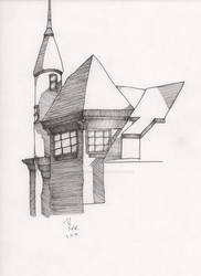 House In Sunlight - Pen and Ink
