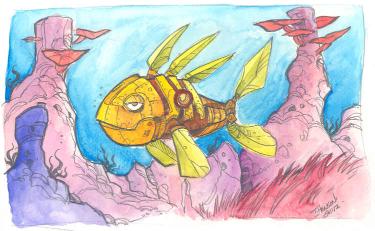 robot fish watercolor