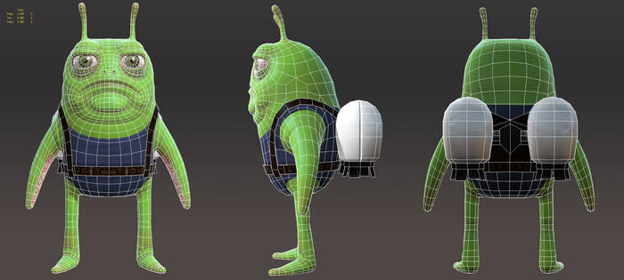 Grumpy Alien Turnaround Wireframe