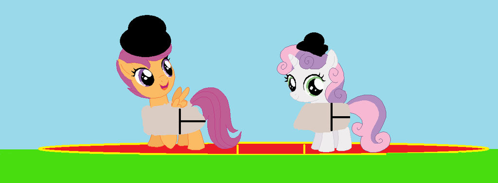 Scootaloo and Sweetie Belle sumo wrestling