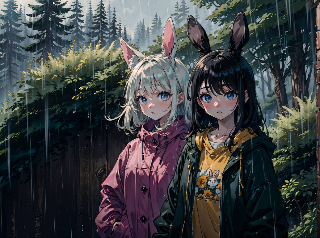 Fictional Rabbit Girls Rabbit girls under rain by rubingranatkagor on DeviantArt