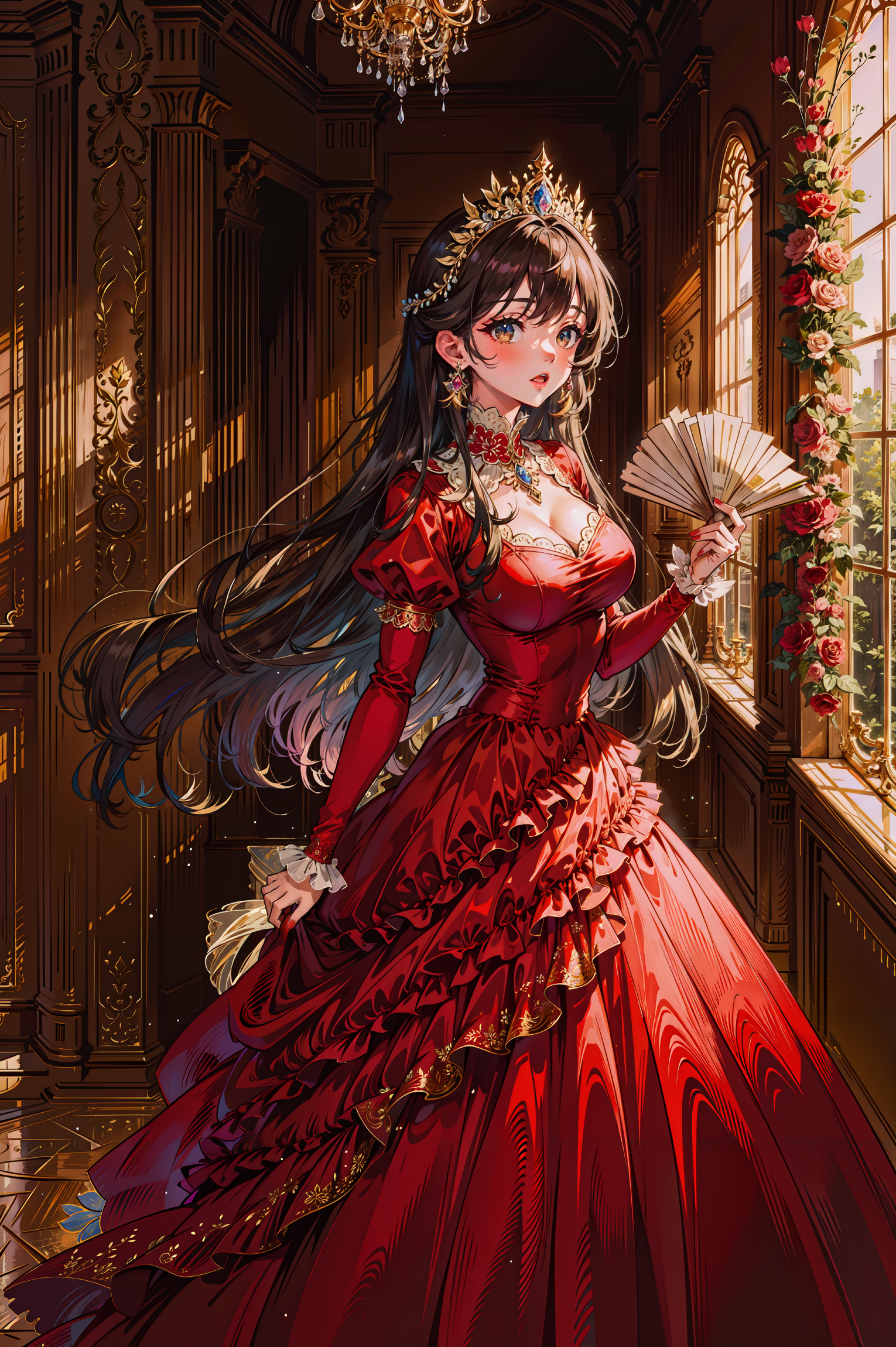 anime dress red Anime Girl in Red Dress Holding a Cat Mask Stock Illustration