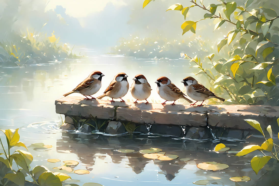 Five sparrows by rubingranatkagor on DeviantArt