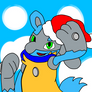 lucky with a christmas hat