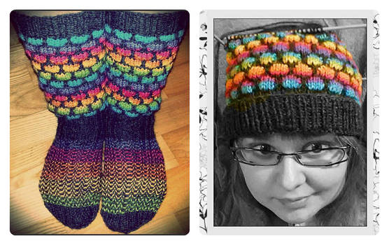 Rainbow socks and slouchy beanie