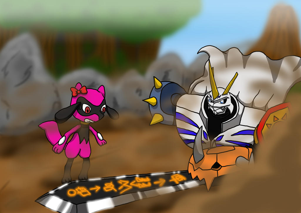 Pink Riolu VS Omnimon by MipeLaz on DeviantArt