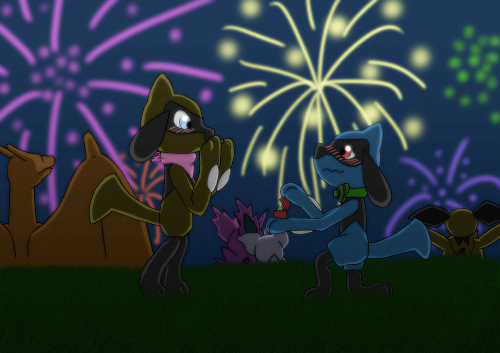 Proposing at the firework show. (Commission)