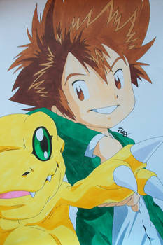 Best friends - Tai and Agumon -colored-