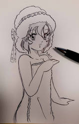 Ami chan bath time sketch by pen by ariesnopatty