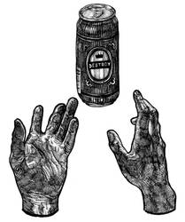 hands and a can