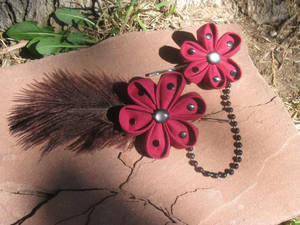 Maroon and Black Japanese Flowers with Feather