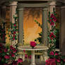 Arbour with a roses_ background stock