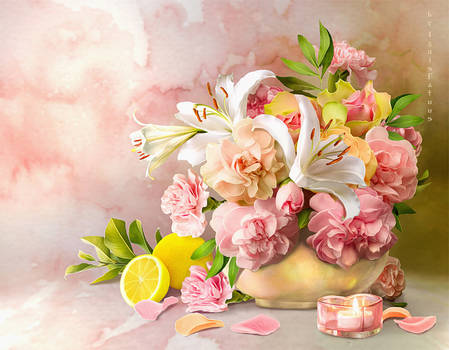 Still Life with Lilies and Lemon