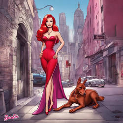 Barbie as Jessica Rabbit with Scooby Doo
