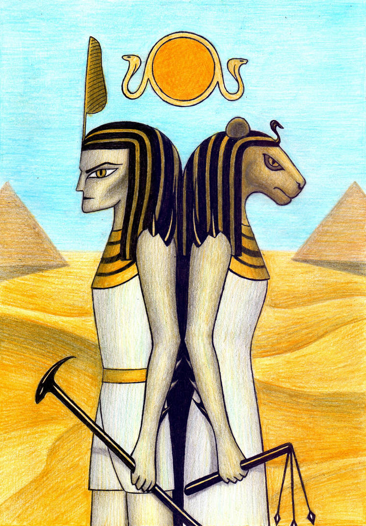 Hand-drawn colored image of Shu and Tefnut.