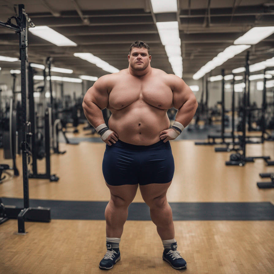 College Age Football Lineman In A Gym