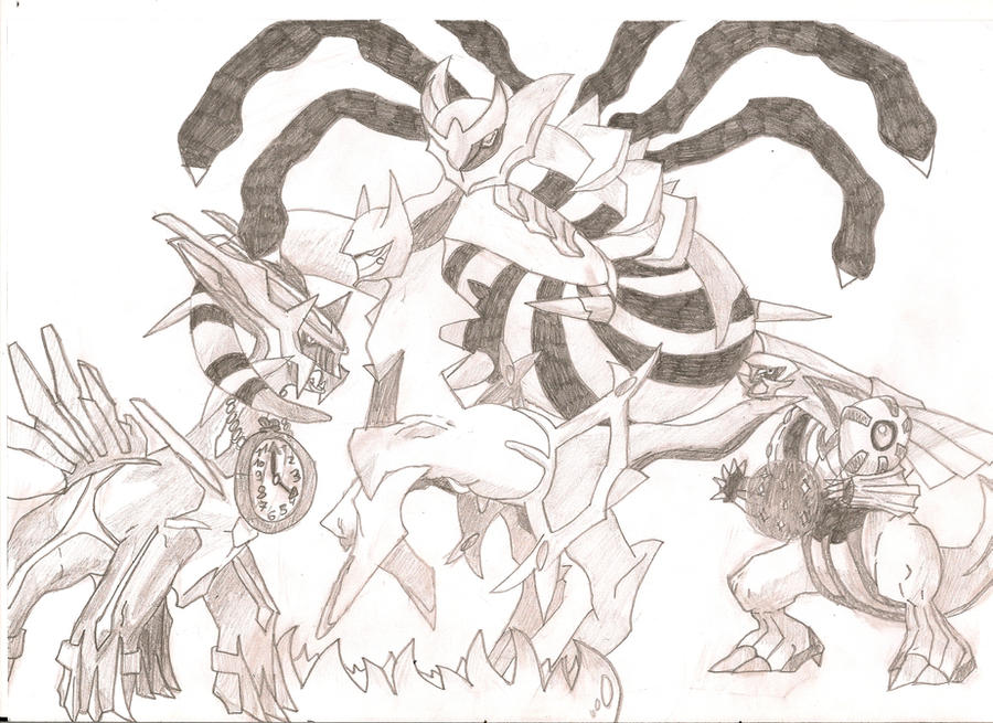 giratina, arceus, dialga, palkia, and giratina (pokemon and 1 more) drawn  by kabocha_torute