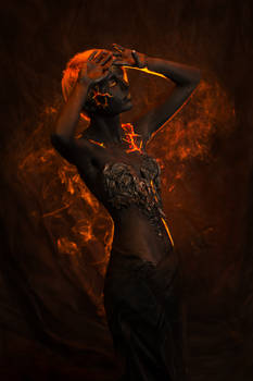 Portrait of a woman with body painting  of volcano