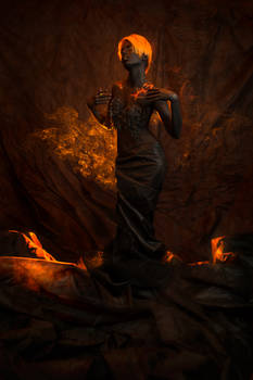 Portrait of a woman with body painting of volcano