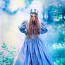 Princess in vintage dress walking in magic forest