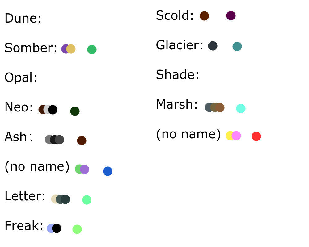 All OC colors by MoonAnimates125 on DeviantArt