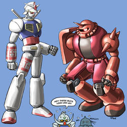 Super Robot Gundam and Zaku