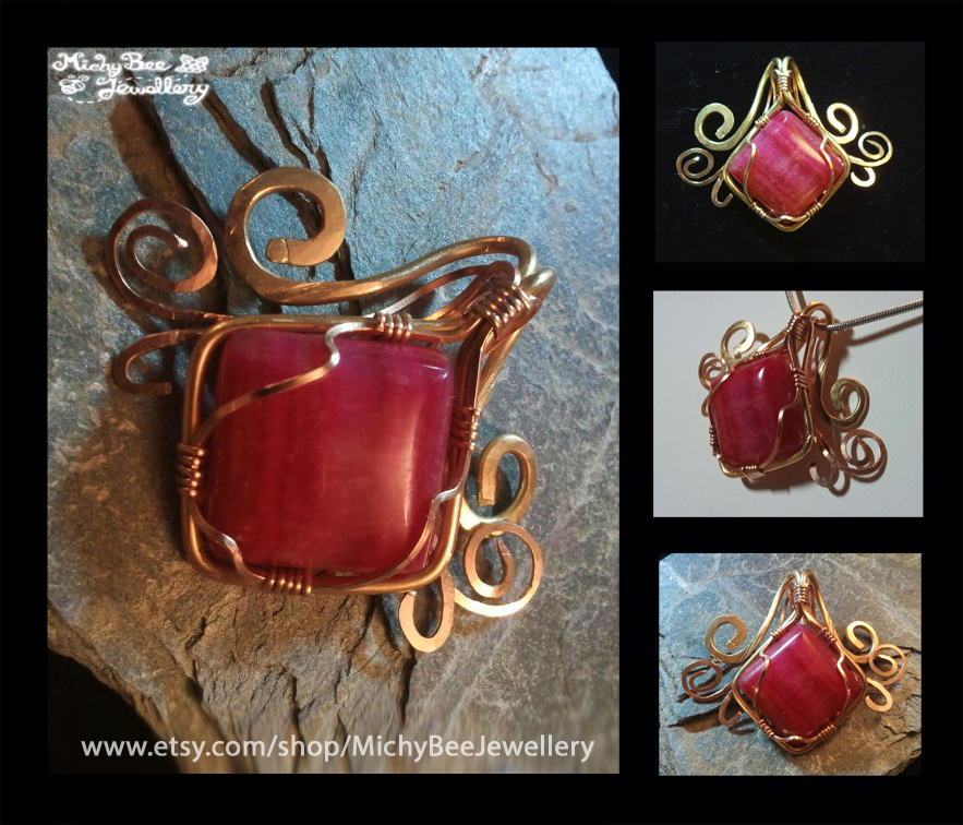 Wings of Heart - Bronze Wire Wrapped Rhodocrosite