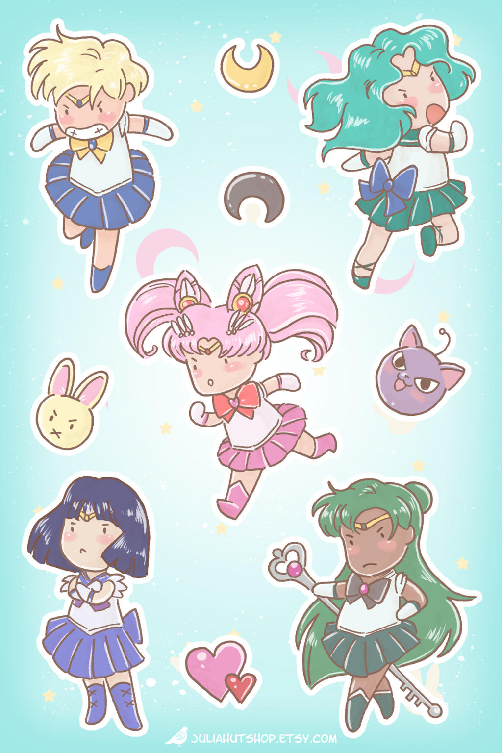 Sailor Moon Stickers - Outer Senshi by orinocou