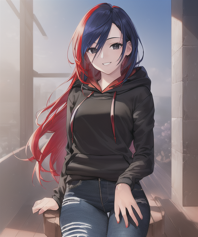 Anime girl in hot sale blue hoodie