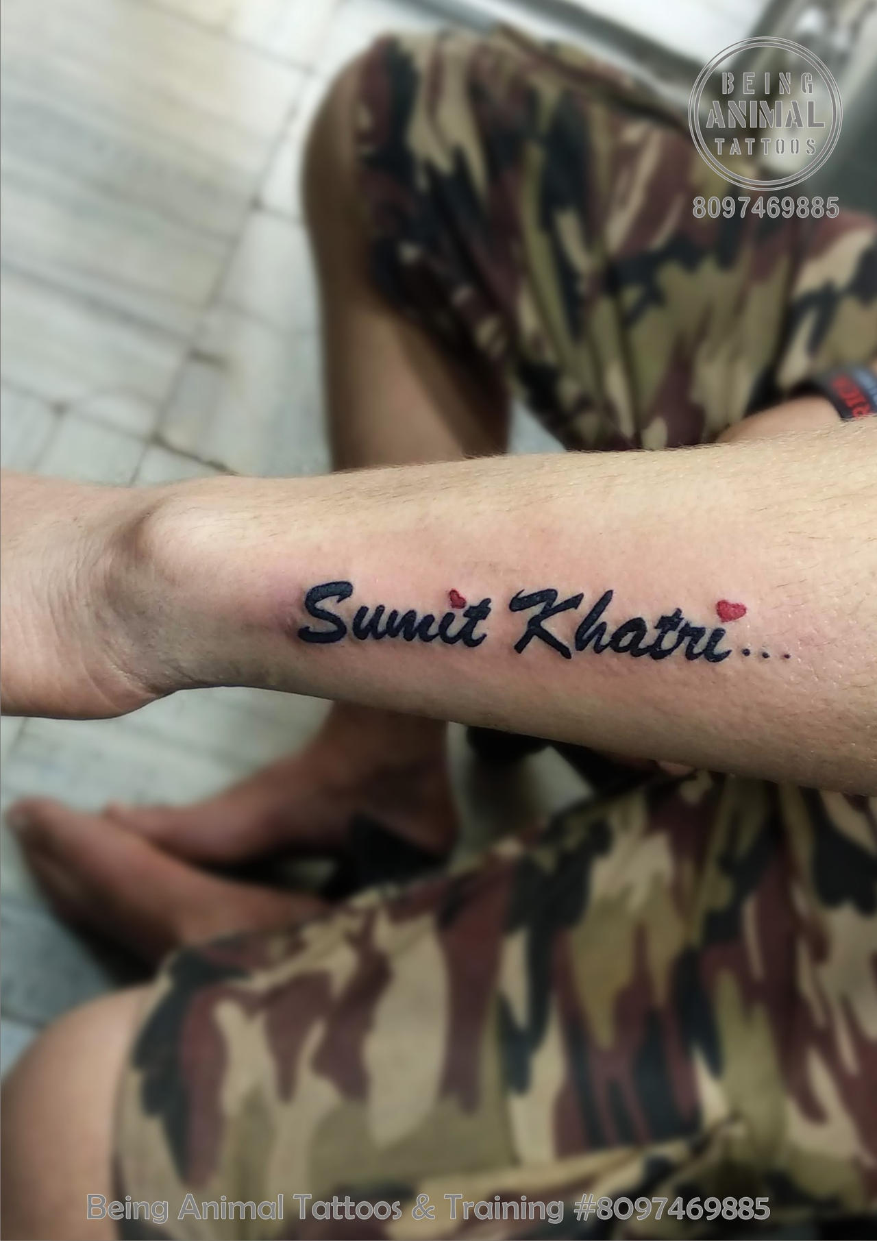 Name with heart color tattoo on hand for male by Samarveera2008 on