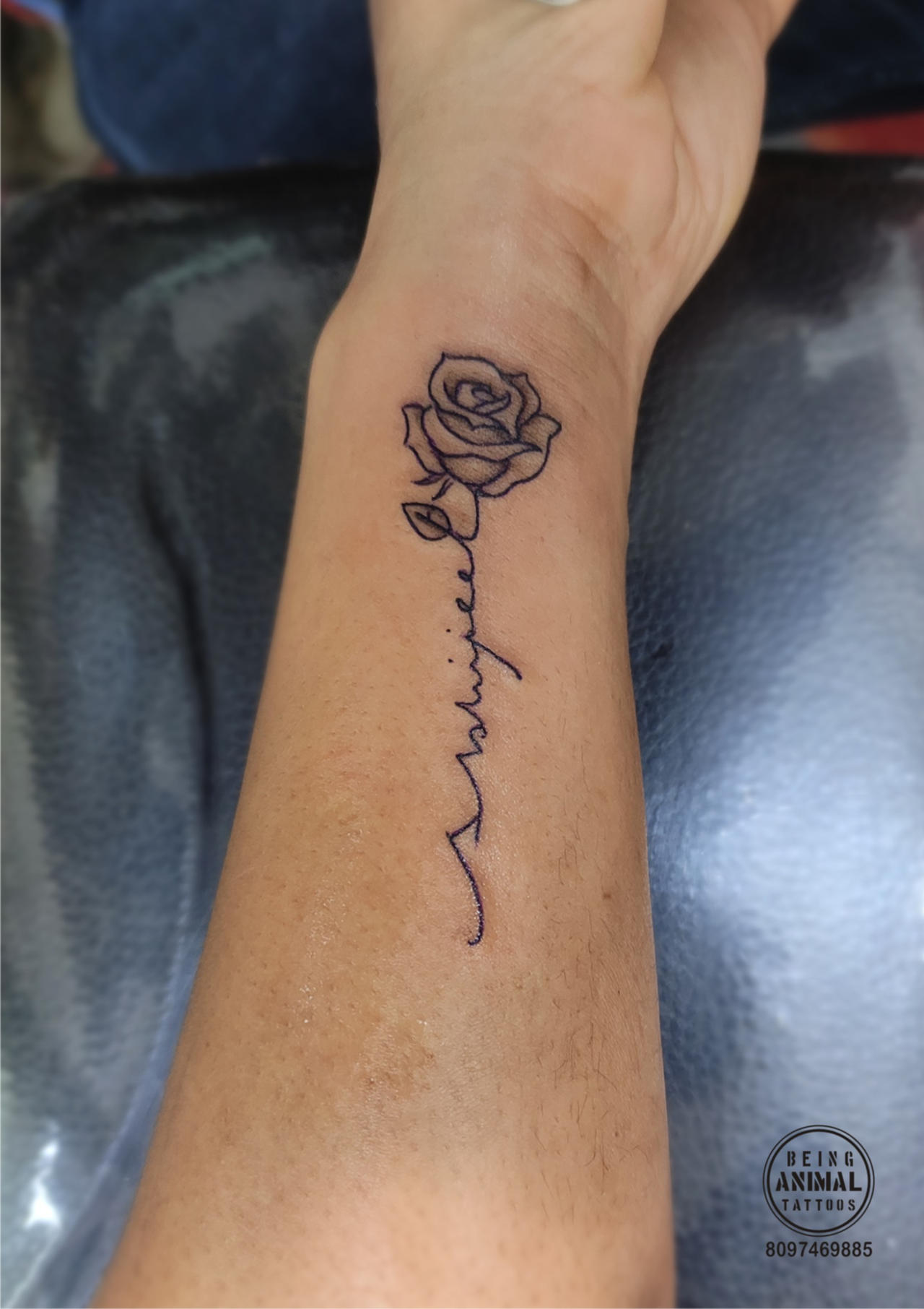 Rose Abhijeet Name Tattoo On Hand By Being Anima by Samarveera2008