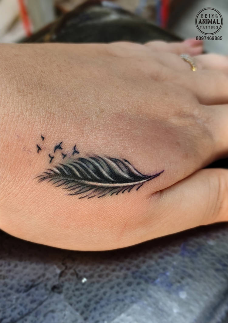 Coverup tattoo covered with feather and birds by b by Samarveera2008 on