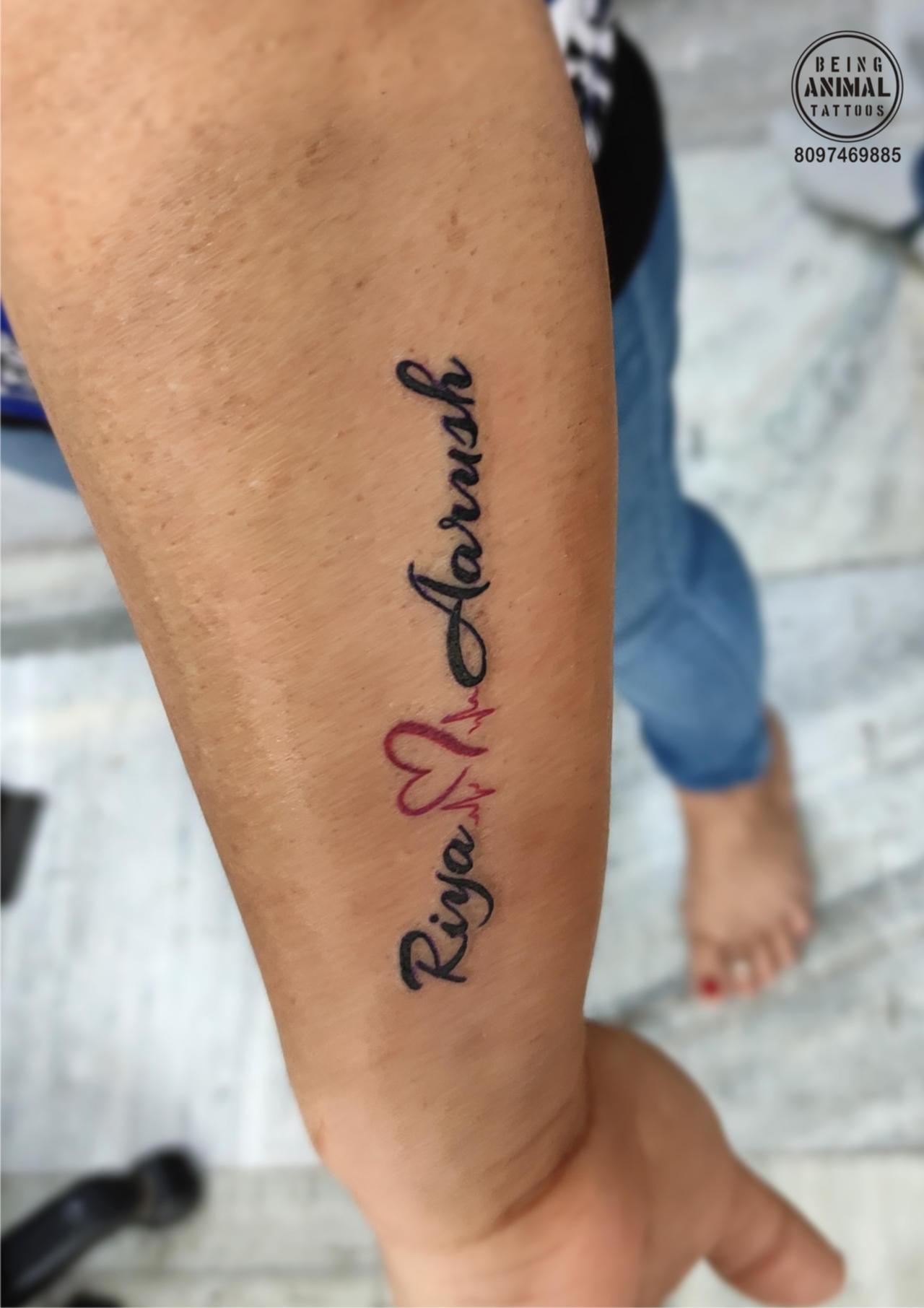 Heartbeat Tattoo with Name Forever Loved