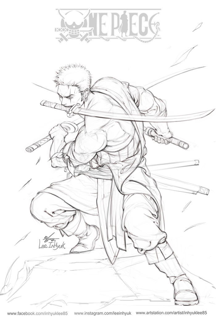 roronoa zoro (one piece) drawn by akihare