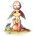 Rowlet and Leafeon by foxlett