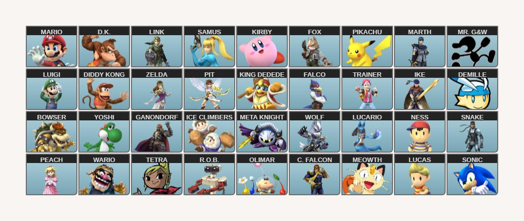 Fantasy Smash roster: Brawl by herotrainer7 on DeviantArt