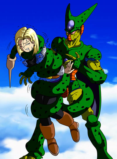 Cell Squeeze Android 18 From Dragon Ball Z By Tail