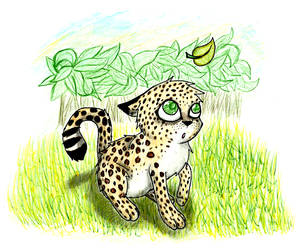 Leopard Cub and Leaf