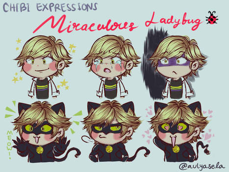 Chibi Adrien Agreste and Chat Noir