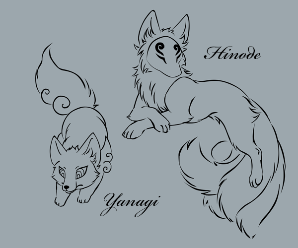 Hinode and Yanagi - Line-art