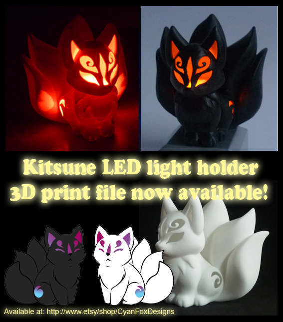 Kitsune LED Light holder ~ 3D Print file by CyanFox3